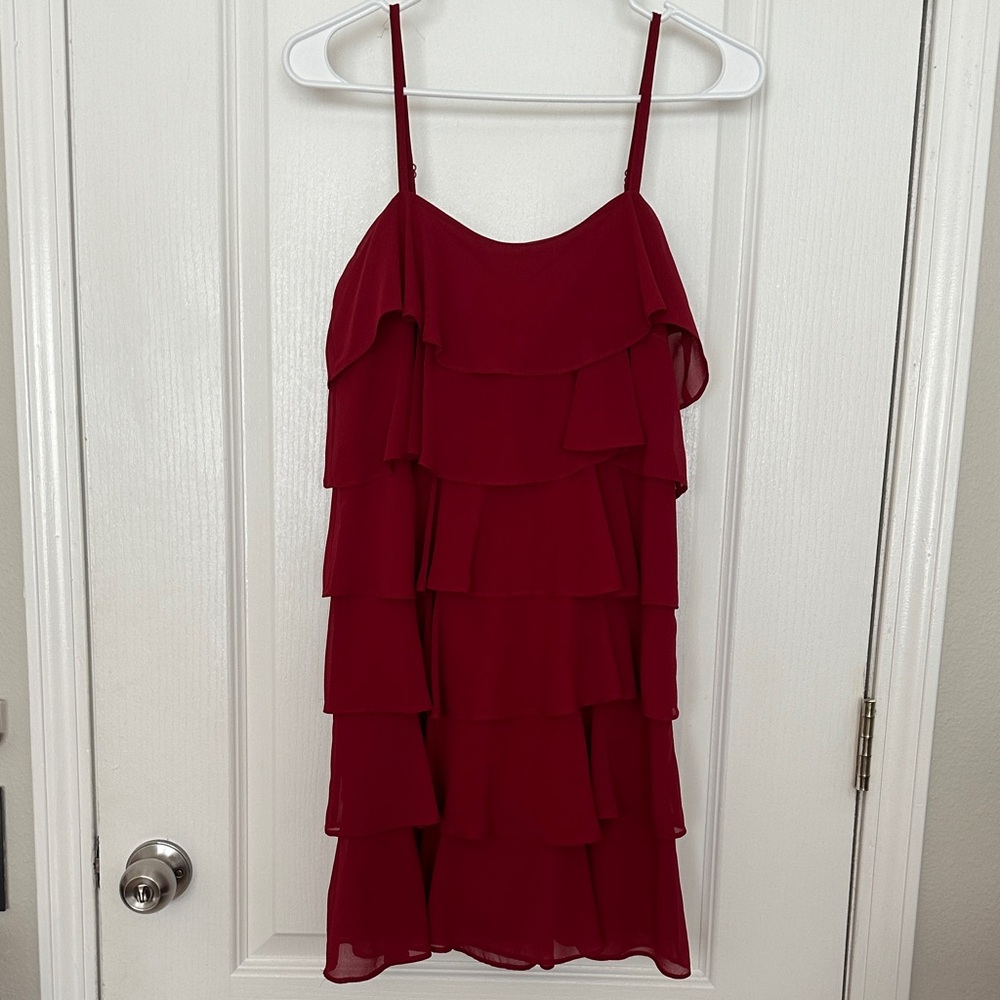 LOFT Burgundy Tiered Mini Dress NWT